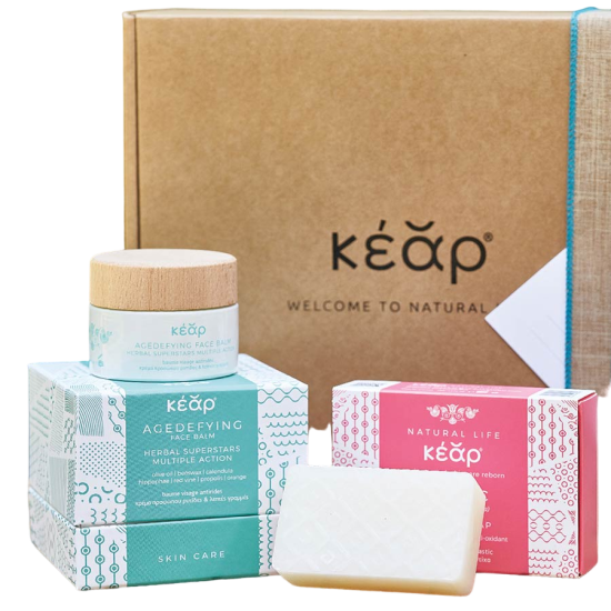 GIFT PACK PROTECT REGENERATE: AGE DEFYING FACE BALM 50ML + MASTIC HERBAL SOAP 100GR GIFT PACK PROTECT REGENERATE: AGE DEFYING FACE BALM 50ML + MASTIC HERBAL SOAP 100GR