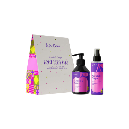 BODY HERO DUO ACEROLA & GINGER: ENERGY BOOSTER BODY MILK 250ML + ENERGY BOOSTER HAIR & BODY MIST 150ML BODY HERO DUO ACEROLA & GINGER: ENERGY BOOSTER BODY MILK 250ML + ENERGY BOOSTER HAIR & BODY MIST 150ML